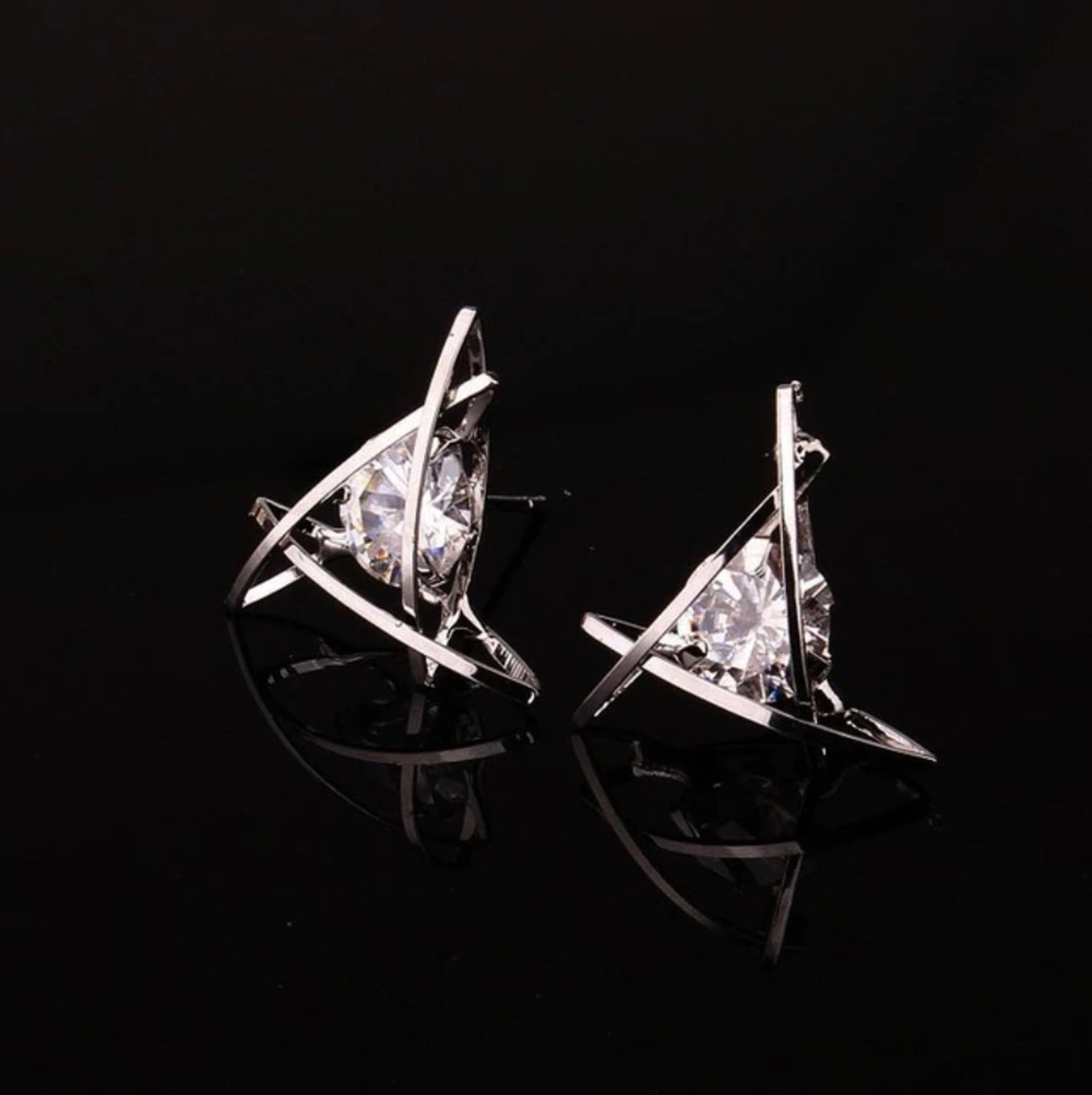 Adamma Triangle Silver Crystal Stud Earrings